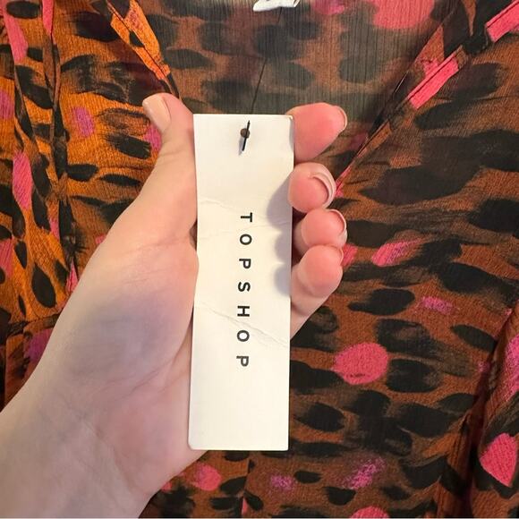 NWT TopShop Orange Black Pink Printed Maxi Dress 6 - Picture 8 of 9